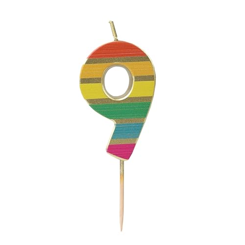 Talking Tables Number Nine 9 Rainbow Birthday for Cake Topper Decoration Premium Quality Numeral Candles Anniversary Party Milestone Age 5.5 cm Height Recycled Packaging, Regenbogen, Gold von Talking Tables