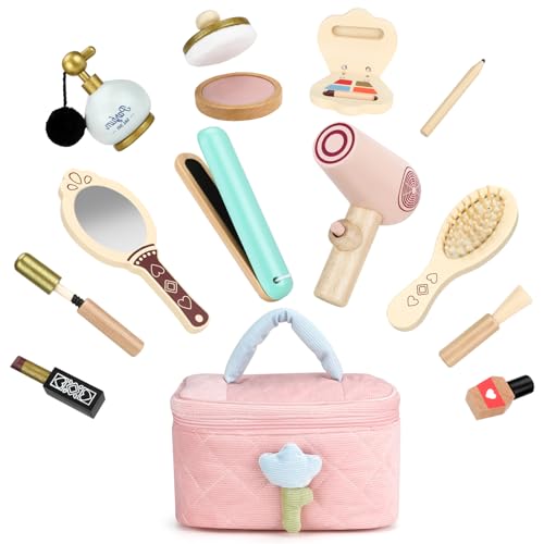 Holzschminke Spielset Mädchen Schminkkoffer Schminktisch Holz Kinderschminke Spielzeug Mädchen Make-Up Friseur Rollenspiel Spielen Geschenk Für Mädchen Ab 3 4 5 6 7 Jahre von Taloit