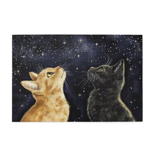 Katze Puzzle 1000 Teile Erwachsene Sternenhimmel, Puzzles mit Verpackung Box und Poster, Lustig Stress Abbauen Familien Unterhaltungsspiele, Kreative Geschenke für Männer/Frauen Raumdekoration 1T-42 von Tamalsj