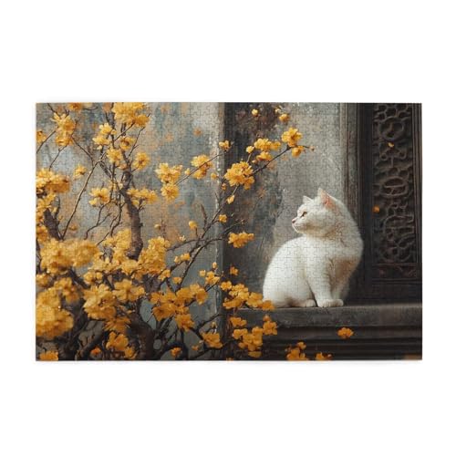 Puzzle 1500 Teile Katze, Herbst Holz XXL Puzzle Erwachsene mit Schachtel und Poster, Schwierige, Herausfordernde und Interessant Spiele für Anfänger, Geschenke für Männer/Frauen Wohndekoration 1T-240 von Tamalsj