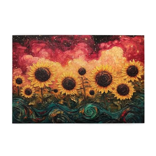 Puzzle 1500 Teile Sonnenblume,Sternenhimmel Holz XXL Puzzle Erwachsene mit Schachtel und Poster,Schwierige,Herausfordernde und Interessant Spiele für Anfänger,Frauen Wohndekoration Geschenke 1T-294 von Tamalsj