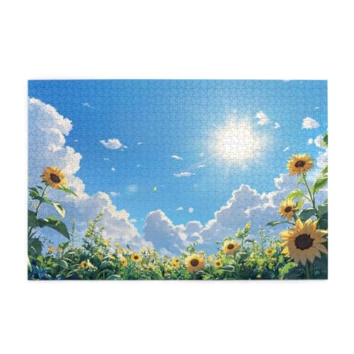 Puzzle 3000 Teile Sonnenblume, Landschaft Holz XXL Puzzle Erwachsene mit Schachtel und Poster, Schwierige, Herausfordernde und Interessant Spiele für Anfänger, Frauen Wohndekoration Geschenke 1T-59 von Tamalsj