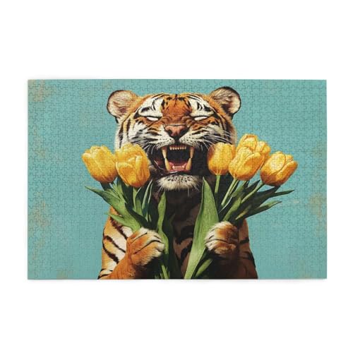 Tulpe Puzzle 1000 Teile Erwachsene Tiger, Puzzles mit Verpackung Box und Poster, Lustig Stress Abbauen Familien Unterhaltungsspiele für Raumdekoration, Kreative Geschenke für Männer/Frauen 1T-48 von Tamalsj