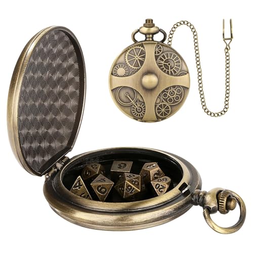 D-N-D-Spielwürfel-Set, Steampunk-Metallwürfel, Taschenuhr-Würfel-Set Mit Halskette - Metall Polyedrische Würfel, Abnehmbar Minis Spielwürfel Für Dungeon Und Dragons, Rollenspiele, Brettspiele von Tamoiup