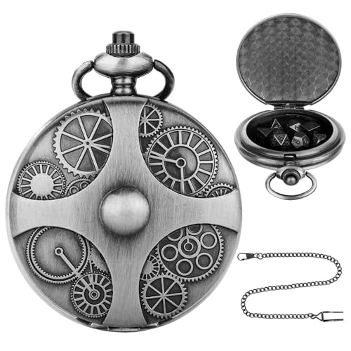 D-N-D-Spielwürfel-Set, Steampunk-Metallwürfel, Taschenuhr-Würfel-Set Mit Halskette - Metall Polyedrische Würfel, Abnehmbar Minis Spielwürfel Für Dungeon Und Dragons, Rollenspiele, Brettspiele von Tamoiup