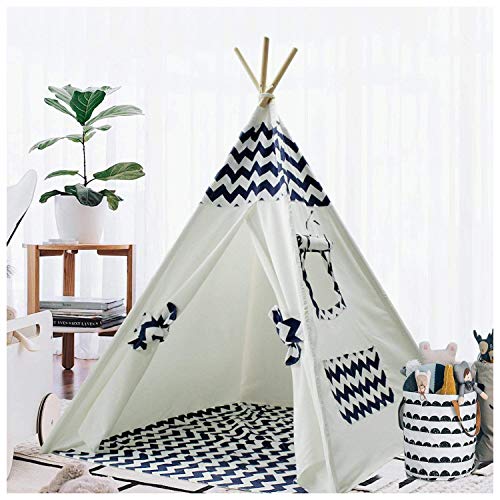 Tipi Zelt für Kinder Tipi, Spielzelt mit Matte für Jungen Indoor Outdoor Spielhaus Zelt Indian Canvas Tipi Zelt Wigwam Kinder Navy Chevron von Tanen Tech