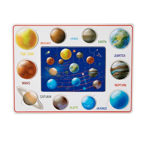 2 in 1 Holzpuzzles für Kinder Puzzle ab 3, Puzzle-Set aus Holz für Kinder, Lernspielzeug für Kinder 3 4 5 6 Jahren, pädagogisches Vorschul-Lernspielzeug für Kinder Jungen und Mädchen (Planet) von Tangdudu