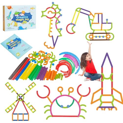 Tangdudu 81PCS Kreatives Konstruktionsspielzeug ab 3 4 5 6 7 8, über 60 Formen, Kinder DIY Lernspielzeug ab 3 4 5 6 7 8 Jahre, STEM Bausteine Spielzeug ab 3 4 5 6 7 8 Jahre für Jungen und Mädchen von Tangdudu