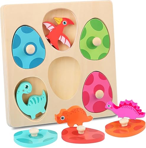 Holzpuzzle ab 1 Jahr, Baby Montessori Holzspielzeug Dino Eier für 1 2 3 Jahre Mädchen und Jungen, Kinder Greifpuzzle, Sortierspiel, Motorikspielzeug, Geburztag Weihnacht Ostern Geschenk von Tangdudu