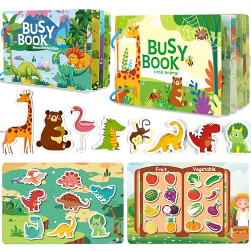 Tangdudu 2PC Montessori Busy Book ab 1 2 3 4 5 Jahre Kleinkinder, Quiet Book, Activity Book zum Lernen von Tieren, Farben, Formen, Obst, Gemüse, Fahrzeugen, Lebensmitteln und Dinosauriern Tangdudu 2PC Montessori Busy Book ab 1 2 3 4 5 Jahre Kleinkinder, Quiet Book, Activity Book zum Lernen von Tieren, Farben, Formen, Obst, Gemüse, Fahrzeugen, Lebensmitteln und Dinosauriern von Tangdudu