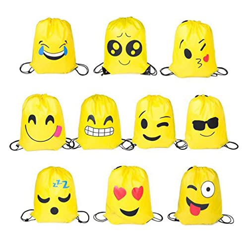 Tangger 10 Stück Emoji Rucksack Emoji Turnbeutel Emoji tüte Sportbeutel Matchbeutel mit Kordelzug für Kindergeburtstag Partytüten Geschenktüte Partyzubehör Mitgebsel Weihnachten Halloween von Tangger