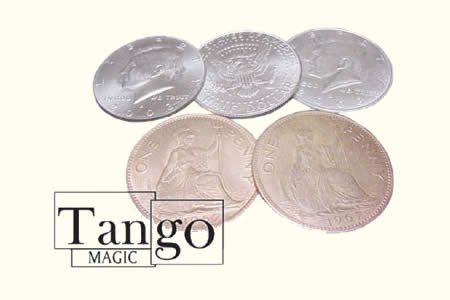 Hopping Half with Expanded Shell Coins & English Penny (w/DVD) D0059 by Tango - Trick von Tango Magic