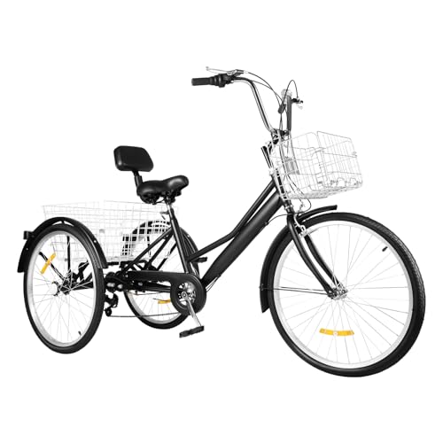 24 Zoll Dreirad für Erwachsene Tricycle for Adults Trike Freizeit-Fahrrad 7-Gang-Trilie, 120kg Tragfähigkeit, mit hintere und vorne Korb von TanjcXliu