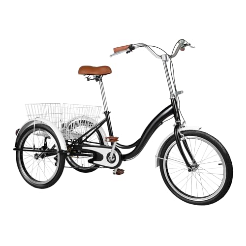 Dreirad für Erwachsene Dreiräder Klappbares Dreirad Fahrrad Tricycle Trike Dreirad mit hoher 20 Zoll Reifen, 110 kg Tragfähigkeit, Anti-Rutsch-Pedale für Erwachsene 1,55-1,7 m von TanjcXliu