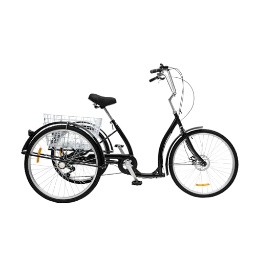 Geschlossenes Design Bindetdreirad für Erwachsene 26 Zoll Fahrrad Dreiräder Klappbares Dreirad Fahrrad Tricycle für Senioren und Freizeit Geruch 6-Gänge von TanjcXliu