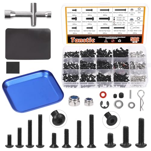 Tanstic 502Pcs Universal RC Screw Kit, RC Repair Tool Kit with Magnetic Screw Tray Hardware Fasteners Compatible with Traxxas Axial Redcat HPI Arrma Losi 1/8 1/10 1/12 1/16 Scale RC Cars Crawler von Tanstic