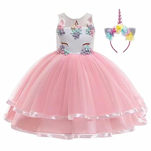 Tante Tina Einhorn Prinzessin Kleid Karneval Kostüm für Mädchen mit Tutu und Stirnband - Rosa - Größe M - 6 bis 7 Jahre von Tante Tina