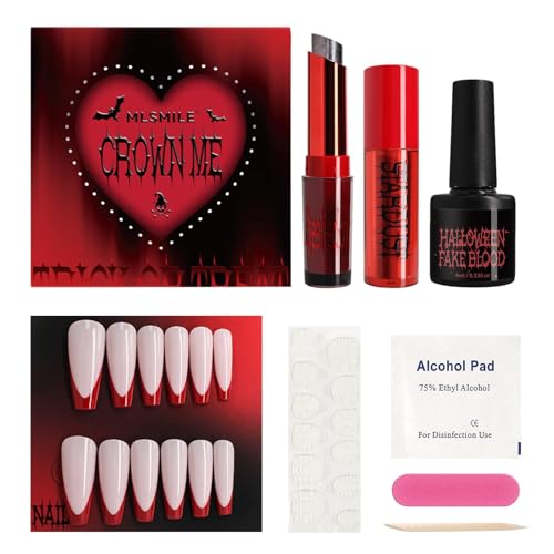 Halloween Spezialeffekt Make Up Set Mit Lippenstift, Plasma, Lidschatten, Press-on Nail Halloween Make Up Sete Für Gruselige Halloween Kostüme Damen Und Herren Vampir, Zombie, Untoter von Tanxemery