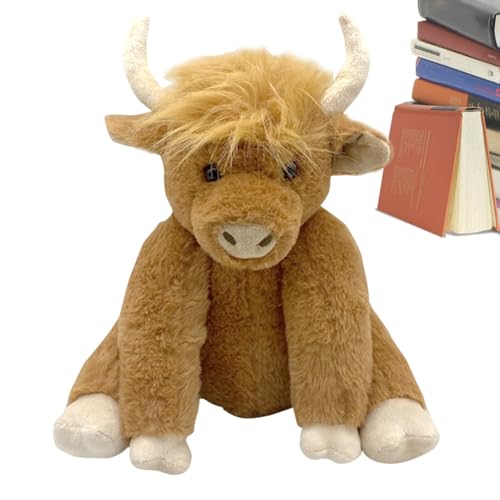 Highland Cow Spielzeug,Kuh Kuscheltiere - 10 Zoll gemeinsame bewegliche schottische Hochlandkuh,Schlafenszeit-Hochlandrinder, braunes Yak-Stofftier, Kuh-Plüschtier, Bauernhofspielzeug für und Mädchen von Tanxemery