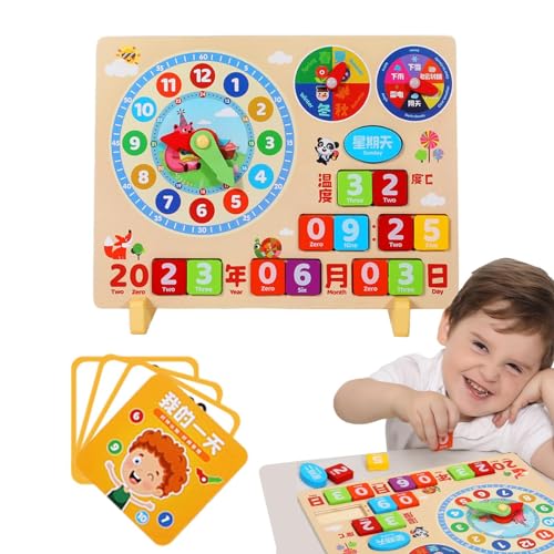 Tageskalender für Kinder, Kleinkindkalender,Vorschulkalender aus Holz - Uhr-Lern- und Bildungsspielzeug, Puzzle-Brett, interaktives Tageskalender-Brett für Kinder, und Mädchen von Tanxemery