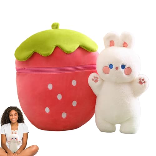 Tanxemery Erdbeerhase Plüsch,Erdbeerplüsch,Reversibles Hasen-Plüschspielzeug | 30 cm/11,81 Zoll gefüllte Erdbeer-Plüschkissen, Cartoon-Tierpuppe, Erdbeer-Frucht-Plüschtier für Heimdekoration von Tanxemery