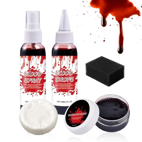 Halloween Blut Make Up - Waschbare Realistische Kunstblut Mit Reinigungsseife - Abwaschbares Halloween Kostümzubehör Für Gruselpartys Rollenspiel Bühnenauftritte Vampir Zombie Halloween Blut Make Up - Waschbare Realistische Kunstblut Mit Reinigungsseife - Abwaschbares Halloween Kostümzubehör Für Gruselpartys Rollenspiel Bühnenauftritte Vampir Zombie von Tanxier
