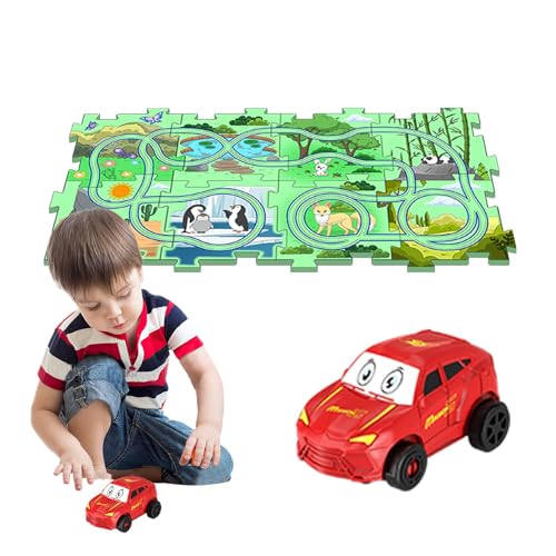 Tanxier Puzzle Racer Kinder-Autobahn-Set,Puzzle-Autobahn | Lernspiele Rennbahn-Puzzlebrett,Puzzle Racer Feinmotorikspielzeug, Puzzlebahn Lernspielzeug Landthema für Kinder ab 3 Jahren von Tanxier