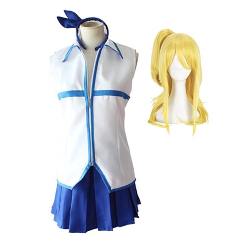 Fairy Tail Kostüm Lucy Heartfilia Cosplay Kleid Anime Damen Matrosenkleid + Stirnband, Matrosen Outfit Karneval/Halloween Anime Cosplay von Taoyuany