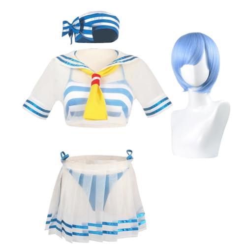 Taoyuany Anime Cosplay Rem Matrosen Kostüm Mit Hut, Frauen Matrosen Top + Matrosen Rock Anime Sailor Dress Cosplay Für Karneval Comic Con von Taoyuany