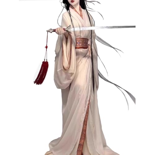 Taoyuany Damen Hanfu Kleid Chinesisch Hanfu Cosplay Hanfu Perücke, Beige/Rot Hanfu Kleider, Comic Con/Halloween Kostüm Hanfu Dress von Taoyuany