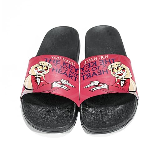 Taoyuany Hazbin Hotel Hausschuhe Sommer Anime Schuhe Für Zuhause Angel Dust Alastor Pantoffeln Cartoon Bath Slippers Summer Indoor Herren Frauen Hausschuhe von Taoyuany