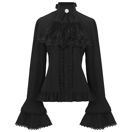 Taoyuany Mittelalter Cosplay Viktorianisch Damen Bluse Weiß/Schwarz Mittelalter Langarm Bluse Kostüm Für Karneval Halloween von Taoyuany