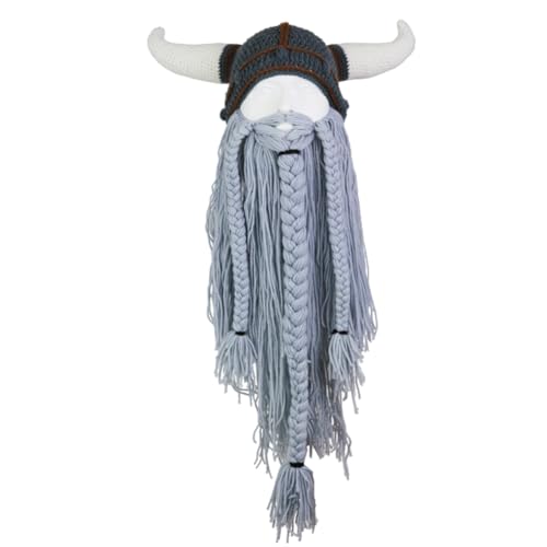 Taoyuany Wikinger Helm Strickmütze Mit Bart Mittelalter Cosplay Wikinger Stoff Hut Horn Mütze Für Halloween Karneval von Taoyuany