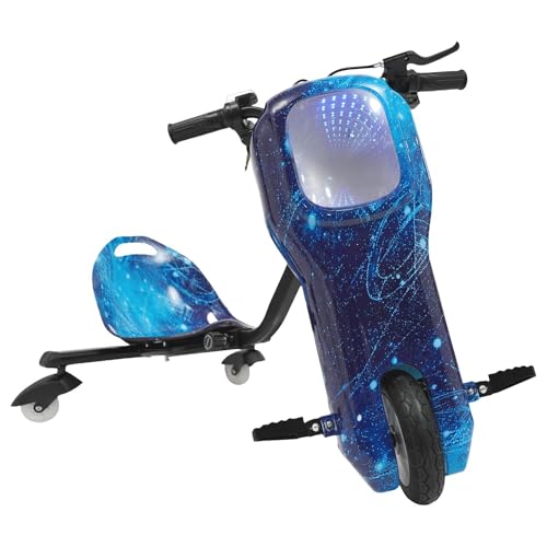 360° Elektro Drift Trike, 250W Drift Scooter, LED Driftscooter, Dreirad Cart mit 3 Geschwindigkeitsstufen 5 Lichtfarben, Drifts Kart für 5 Jahre und älter, Max Tragfähigkeit 100 kg (Starry Blue) von Taozhiyy