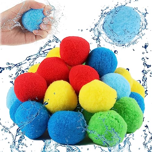 30 Stück Wasserbomben Wiederverwendbare, Taozoey Wasserbomben Set Splash Bälle, Baumwoll Wasserbomben, Reusable Water Balloon, Wasserball, Wasserspielzeug Kinder, Outdoor Spielzeug von Taozoey