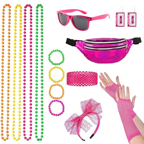 Taozoey Kostüm Damen Fasching, 80er 90er Jahre Outfit Damen, 80er Jahre Accessoires, 80er 90er Jahre Kostüm Mottoparty Accessoires Kleidung Neon Party Karneval Fasching Damen von Taozoey