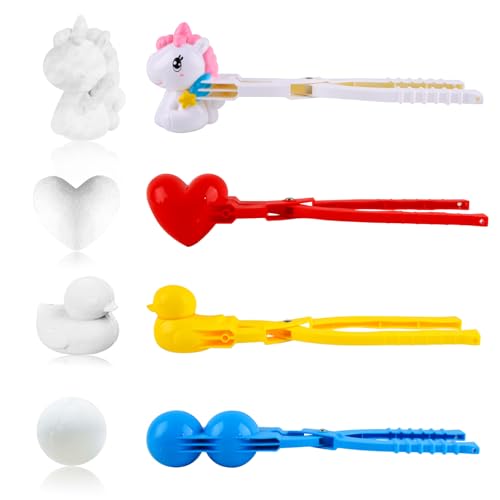 Taozoey Schneeball Clip, 4 Stück Schneeball Maker, Schneeball Zange, Schneeball Former, Schneeball Werkzeug Clip, Sandball Schneeball Clip für Kinder Jungen Mädchen im Freien Spielen Schnee (Einhorn) von Taozoey