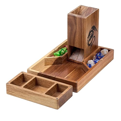 Tapeera Magnetischer Würfelturm aus Holz mit Ablage für Dungeons & Dragons – DND-Zubehör, Würfelrolltablett mit Kammer, tragbarer Rollenturm für Tisch-RPG-Brettspiele – DND-Geschenke von Tapeera