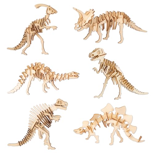 TapirElla - 3D Holzpuzzle Kinder Dino - 6er Set Dinosaurier Lernspielzeug aus Holz – Kinder Holzbausatz von Lutz Mauder – Kreatives Montessori Spielzeug – Pädagogisches DIY Geschenk Jungen Mädchen von Tapirella