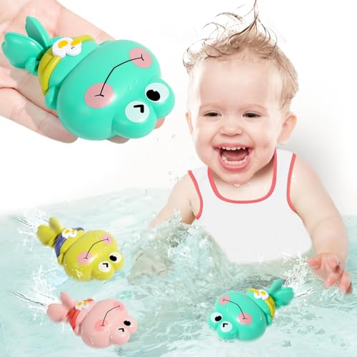 Badewannenspielzeug | Baby Badespielzeug, Montessori Spielzeug, Süßer Frosch Uhrwerk Schwimmbad Spielzeug, Badespass für Kinder Badewanne Pool, Badespielzeug Baby ab 1 2 3 Jahr (3 Frösche) von Tarange