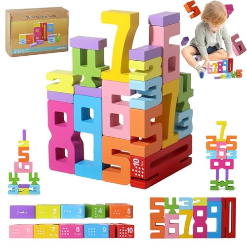 Tarange Montessori Zahlen Bausteine Aus Holz, Montessori Spielzeug,1-10 Inspired Wooden Number Blocks, Lernspielzeug Ab 3 Jahre, Kind Für Vorschule Lernen Toys (Boxed Version) von Tarange