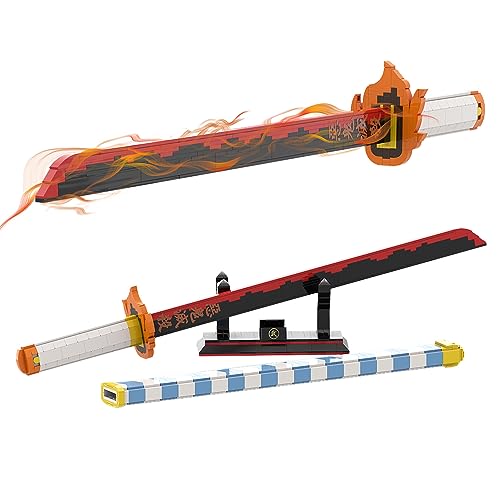 Tarcury Rengoku Kyoujurou Anime Schwertbau-Set, 70cm Cosplay Katana mit Ständer und Scheide, 790 Teile, ideales Sammlergeschenk für Kinder und Erwachsene von Tarcury