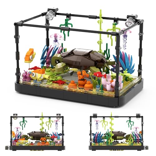 Tarcury Aquarium-Spielzeug-Bausätze Schildkröten-Fischbehältermodell mit Quallen, Krabben, Korallen, Wasserpflanzen - 753 Stück pädagogische Bausteine für Kinder und Erwachsene von Tarcury