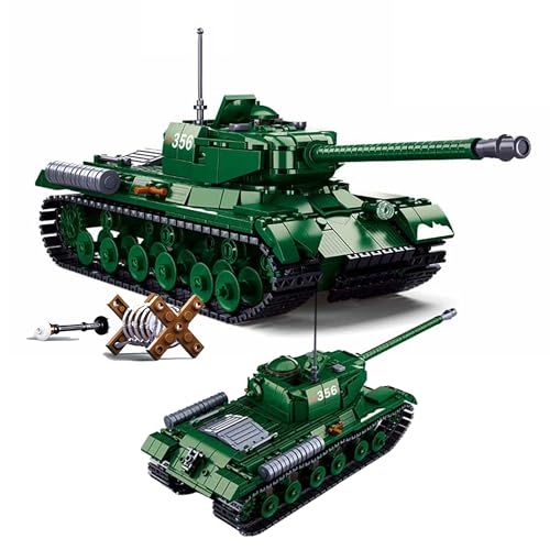 Tarcury Battle Brick WW2 is-2 Schwerer Panzer Bausteine Set - 845 PCS Armee Set mit 3 Spielzeugsoldaten & Straßensperre, 2-in-1 Bildungs- & Spaßgeschenk für Kinder und Erwachsene von Tarcury