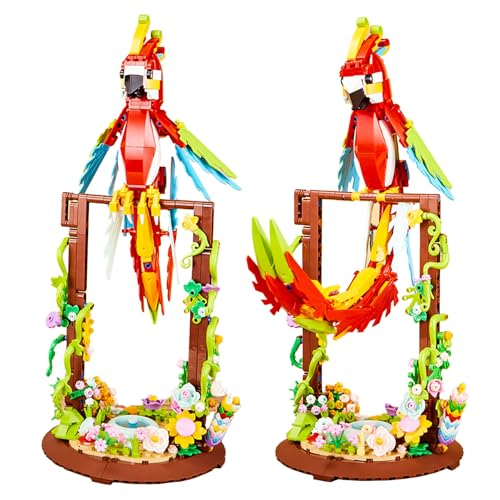 Tarcury Kreativer Roter Papageienblumenrahmen - 2in1 BAU-Spielzeug, 636 STK Botanisches Set für Fantasievolles Spiel, 360° Drehbare Anzeige von Tarcury