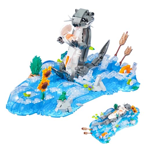 Tarcury Planschender Otter Baukasten - 936 STK mit Otter, Sonnenblume, Kleinen Fischen & Muscheln, Kreatives BAU-Spielzeug für Kinder Ab 8 Jahren von Tarcury