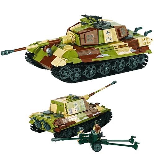 Tarcury Tiger II Schwerer Panzer WW2 Spielzeug-Baukasten - 930 PCS Army Spielzeugset mit 4 Spielzeugsoldaten, 2in1 vielseitiges Design für Kinder und Erwachsene von Tarcury