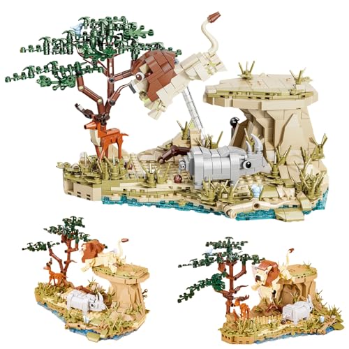 Tarcury Tropischer Savannenwald BAU-Spielzeugset - 755 STK mit Löwe, Nashörner & Rehe, Kreative Bausteine für Kinder & Erwachsene von Tarcury