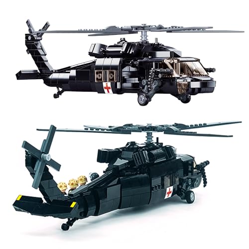 Tarcury UH-60 Black Hawk Militär-Nutzhubschrauber Baustein-Spielzeug - Armee-Set mit 692 PCS und 4 Spielzeugsoldaten von Tarcury