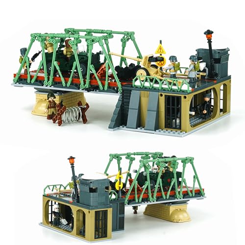 Tarcury WW2 Bastion Brücke Baustein-Set, 769 PCS Armee-Set mit 8 Spielzeugsoldaten, Militärfahrzeuge und Artillerie, Ideales Spielzeuggeschenk für Kinder und Erwachsene von Tarcury